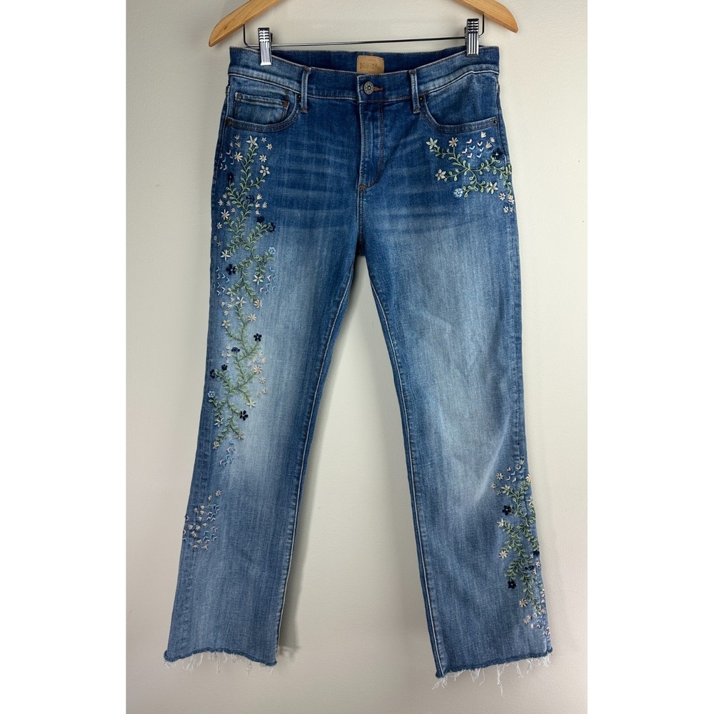 Driftwood Kelly Floral Embroidered Raw Hem Jeans Blue Women's Size 30 - Picture 14 of 14